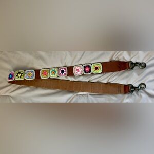 PATRICIA NASH Tan Knit Squares Bella Vista Leather Handbag Guitar Strap